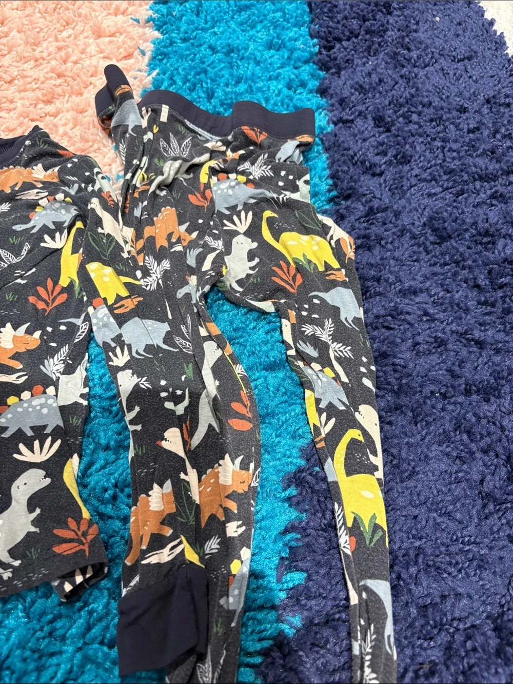 Kids Dinosaur Pajama Set in Navy with Multicolor Dino Print